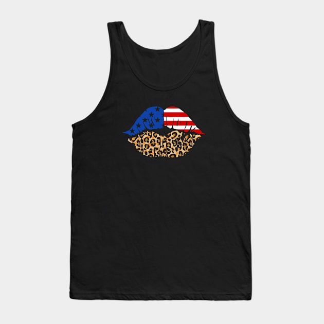 USA Flag Leopard Print Lips 4th of July Tank Top by figandlilyco